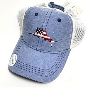 Tony Bahamas Trucker Mesh Hat Cap Blue White SnapBack
